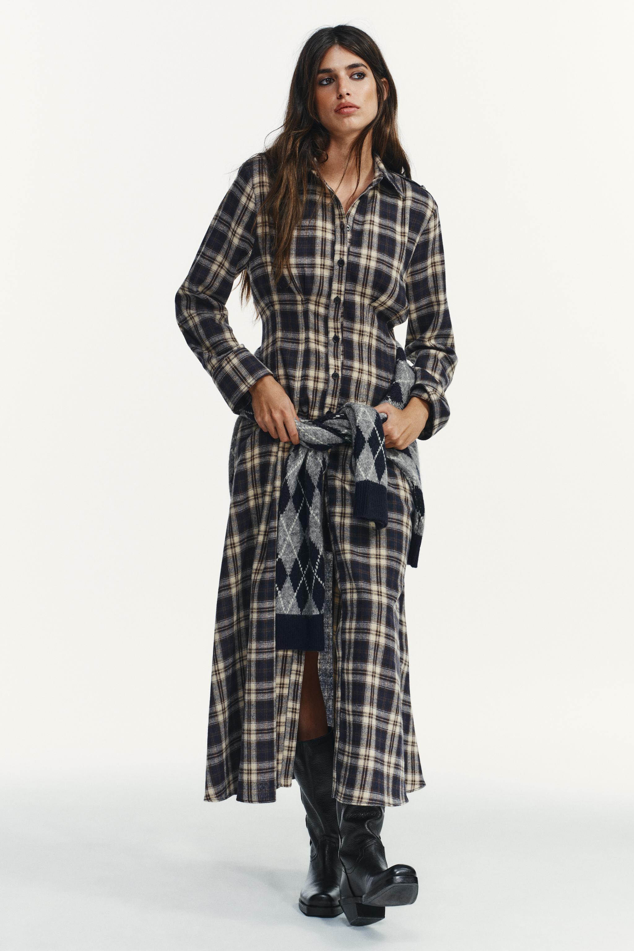 PLAID PLEATED MIDI DRESS